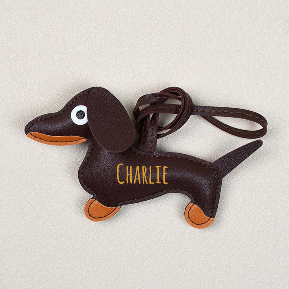 Personalized Lovely Leather Dachshund Keychain | CWGift08