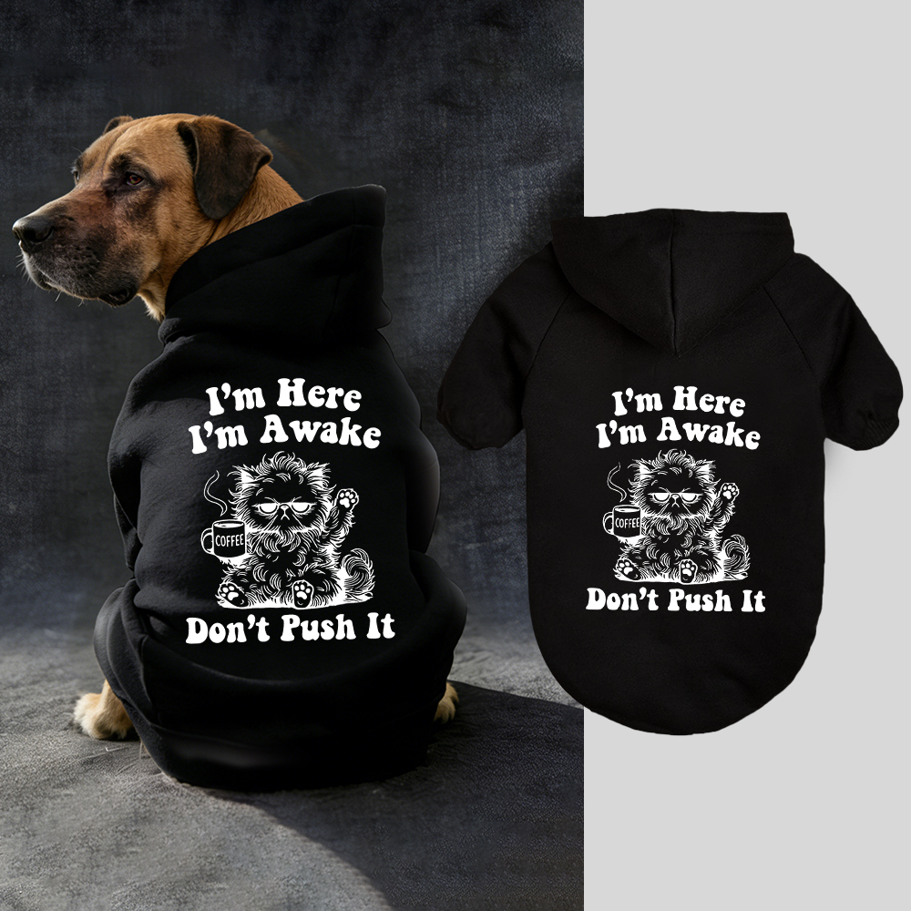 I'M HERE I'M AWAKE DON'T PUSH IT Puppy Hoodie | BKPet328