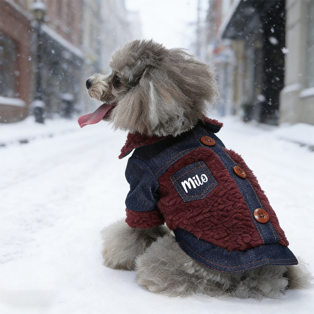 Personalized Pet Winter Warm Sherpa Denim Jacket | BKPet344