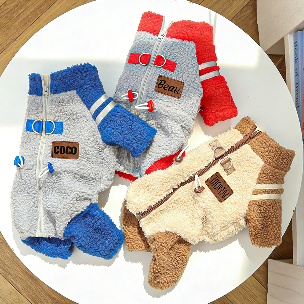 Personalized Leather Patch Pets Sherpa Warm Coat | BKPet389