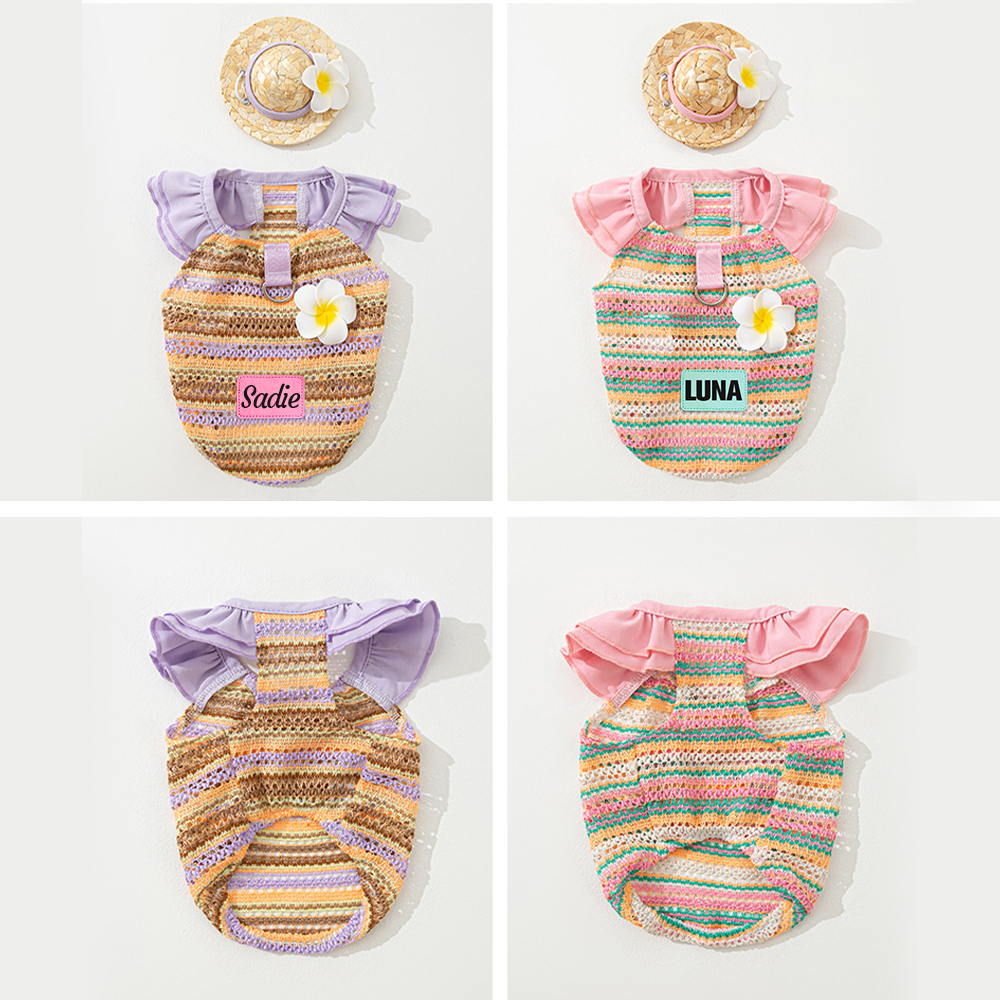 Personalized Colourful Leather Patch Pet Mesh Ruffled Shirt | BKPet467