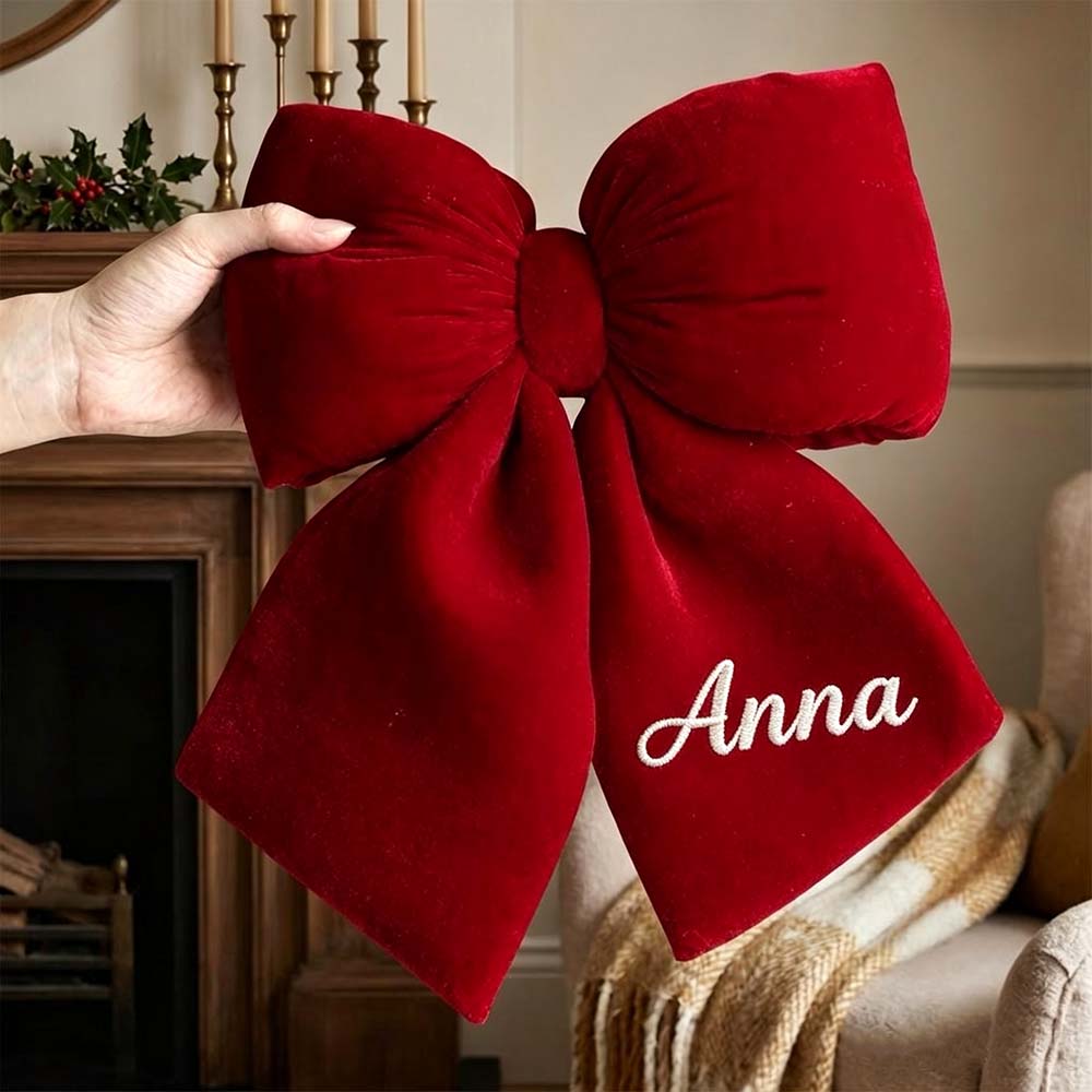 Personalized Velvet Christmas Bow Ornament Without Furry Trim | MCGift383