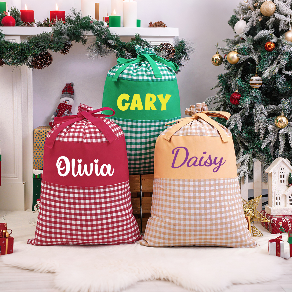 Personalized Christmas Gingham Name Santa Sack | MCGift392