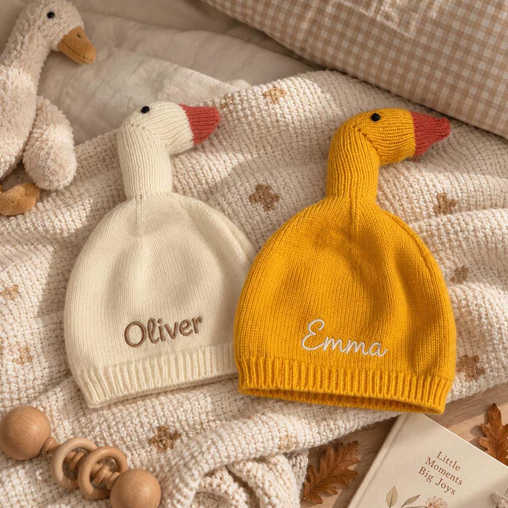 Personalized Embroidered Double-Layer Thickened Warm Goose Baby Hat | MNBaby14