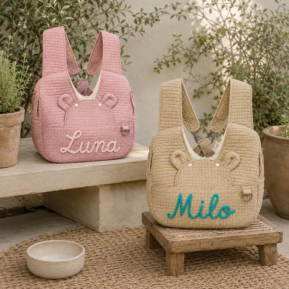 Personalized Hand Embroidered Quilted Pet Carrier Bag | BKPet605