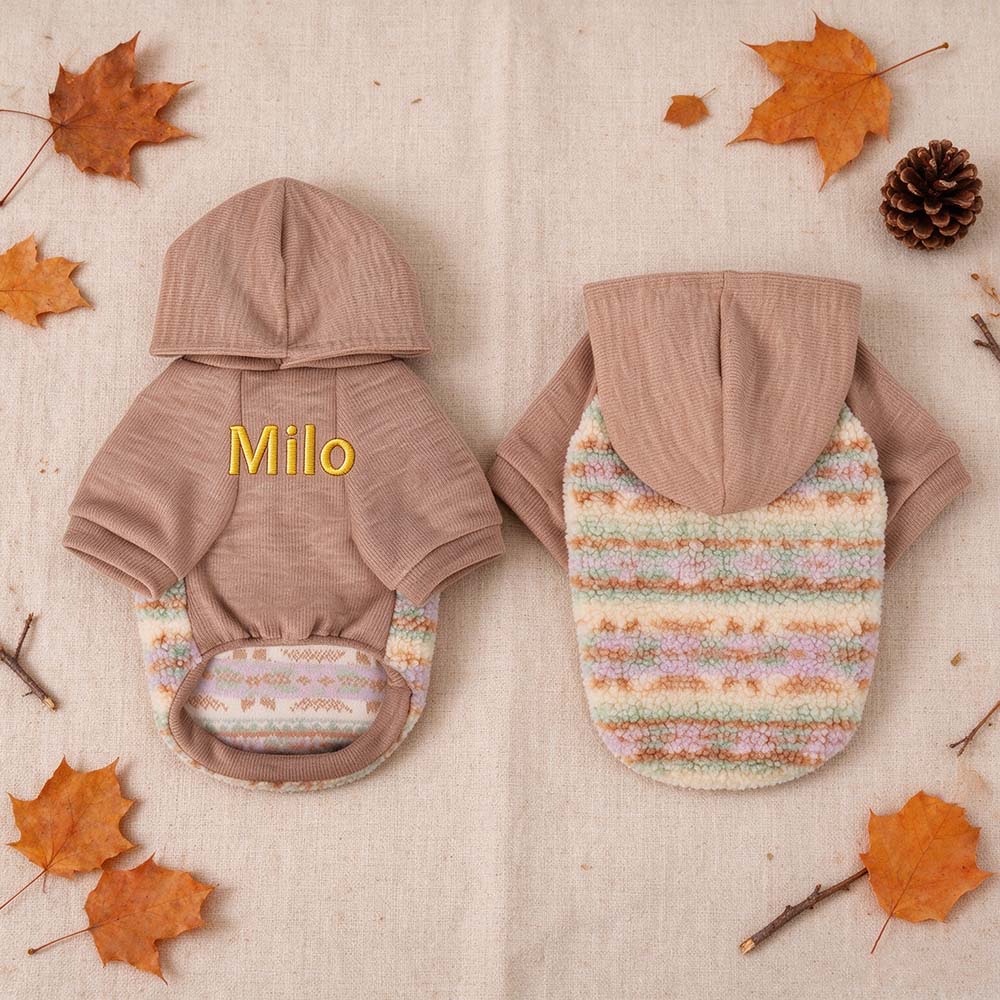 Personalized Pet Winter Warm Patchwork Hooded Sweatshirt | BKPet606