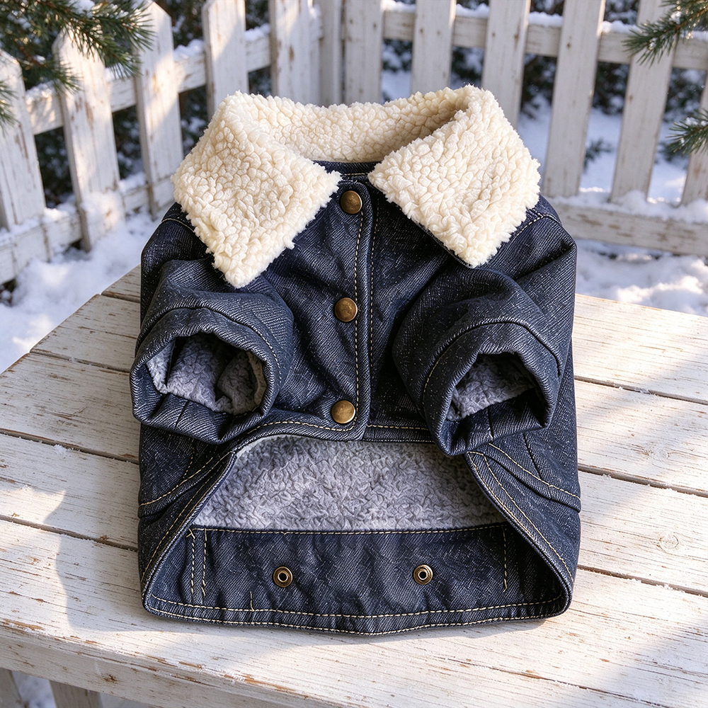 Personalized Hand Embroidered Fleece-Lined Denim Dog Jacket | BKPet607