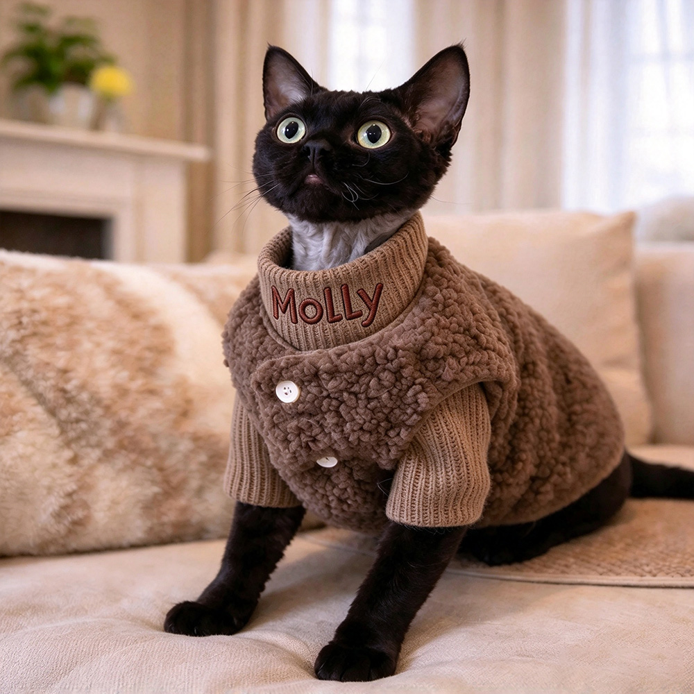Personalized Embroidered Pets Warm Sweater & Sherpa Vest Set | MNCloth298