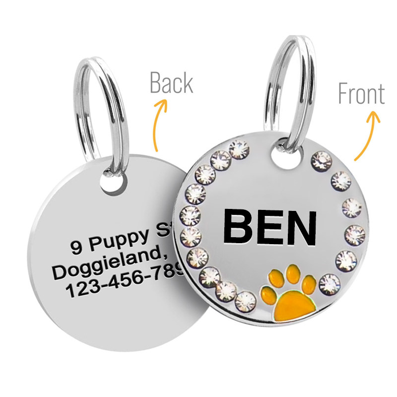 Personalized Sparkling Paw Double Sided Pet ID Tag | BKPet63