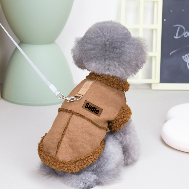 Personalized Leather Patch Pets Warm Jacket | BKPet92