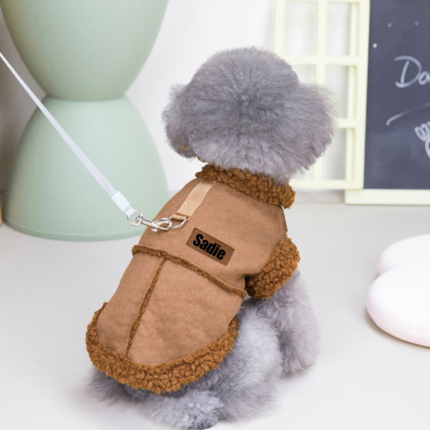 Personalized Leather Patch Pets Warm Jacket | BKPet92