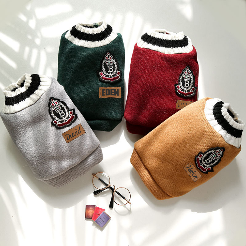 Personalized Leather Patch Pets Sweater | BKPet98