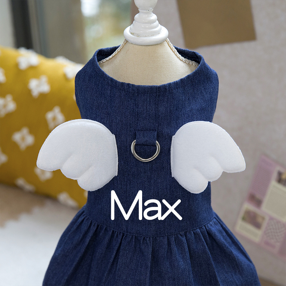 Personalized Angel Wings Pets Denim Skirt With Traction buckle | BKPet170