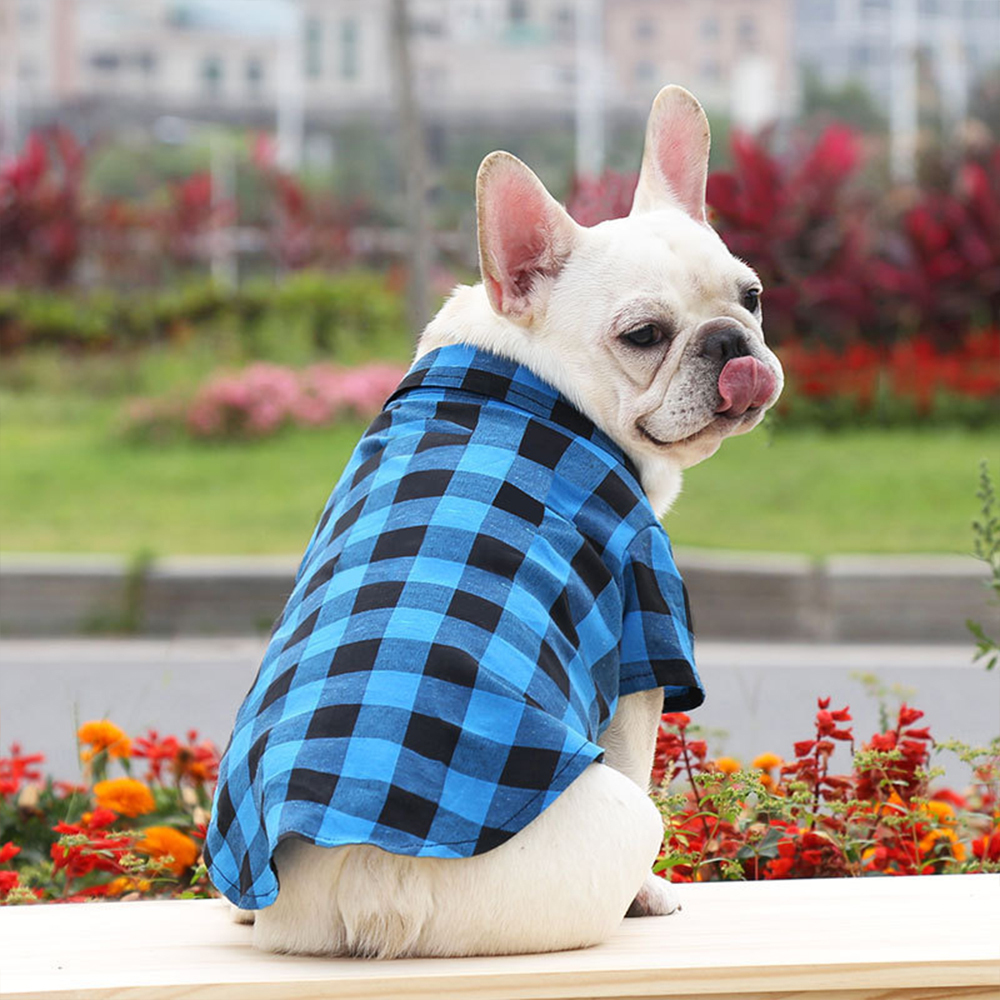 Personalized Pet Leather Patch Grid Patterned Necktie Shirt | BKPet224