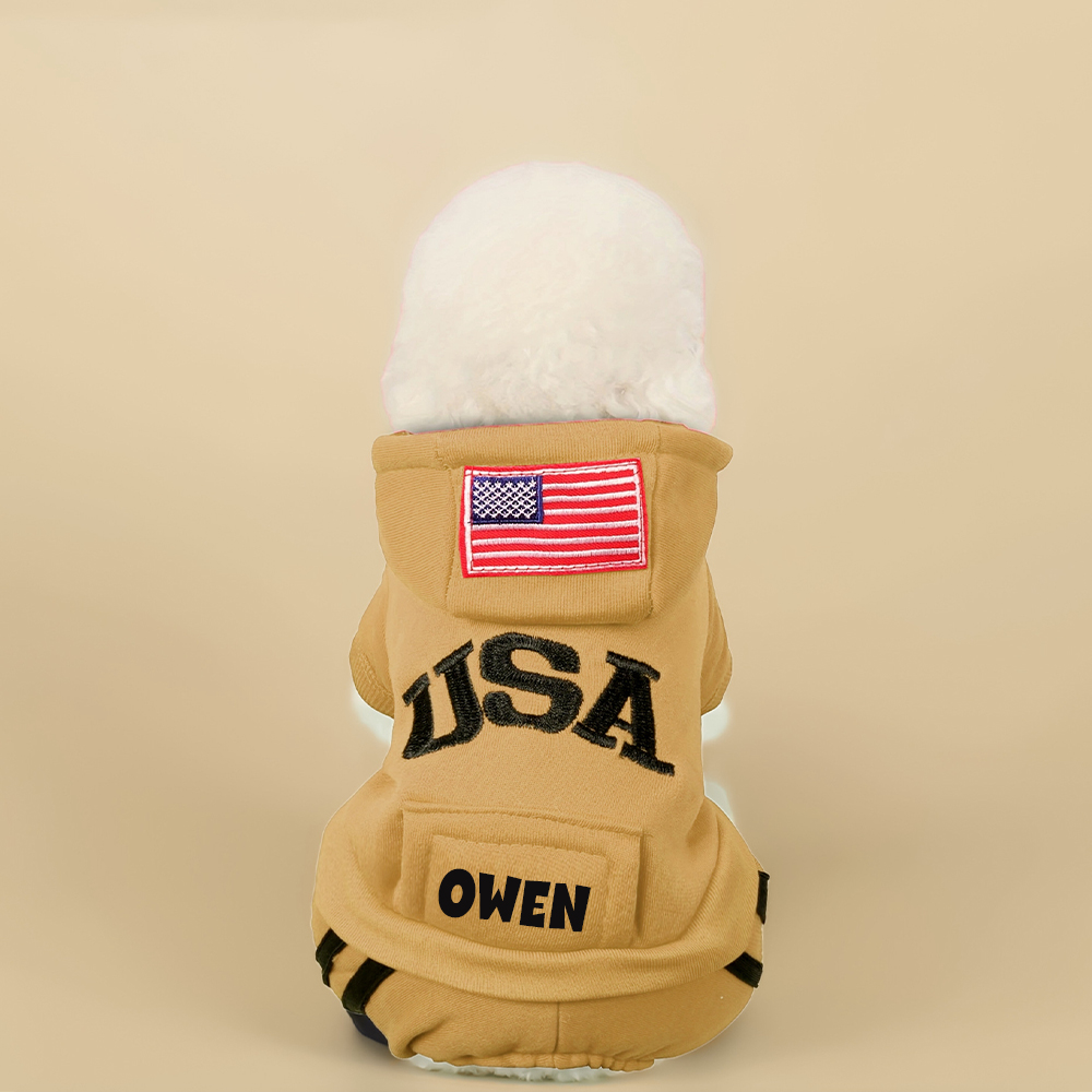 Personalized Leather Patch Pet Warm Puffer Hoodie with Pants | BKPet230