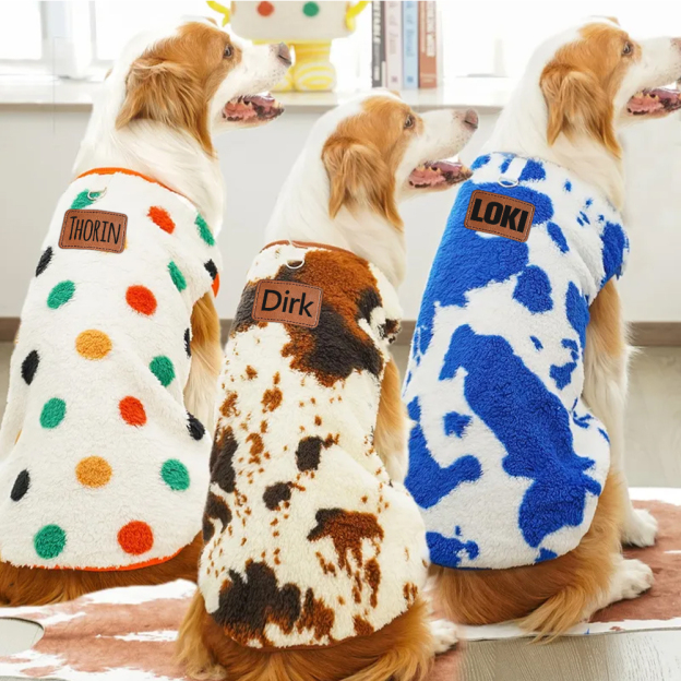 Personalized Leather Patch Pet Winter Warm Sherpa Vest | BKPet255