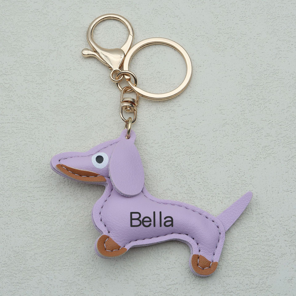 Personalized Lovely Leather Dachshund Keychain | CWGift09
