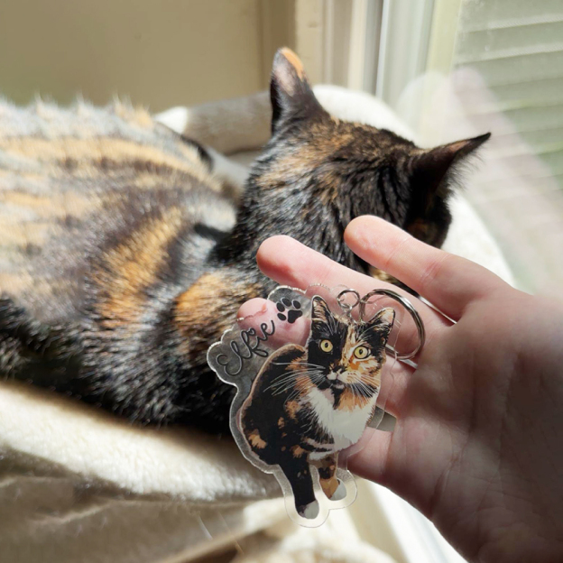 Personalized Illustrated Pet Portrait Memorial Photo Keychain | CWGift24