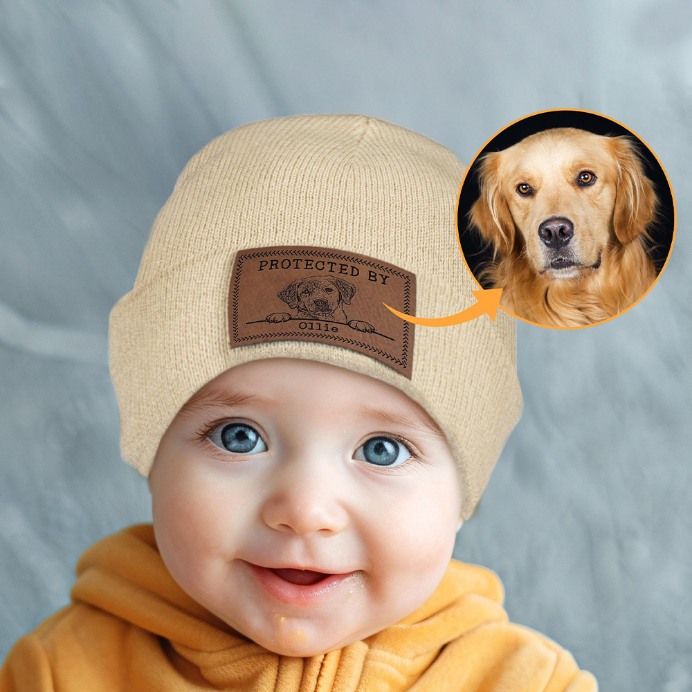 Personalized Leather Patch Protected By Dog Hat Beanies | MNBaby18
