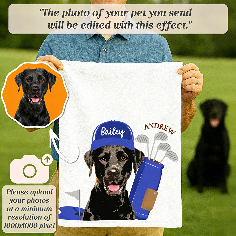 Personalized Pet Portrait Golf Towel For Golf Lover | CWGift36