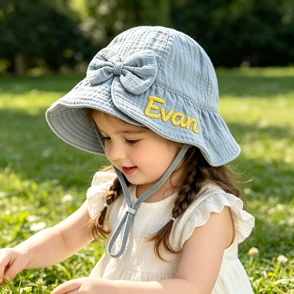 Personalized Hand Embroidered Baby Summer Bow Hat | MNSummer20