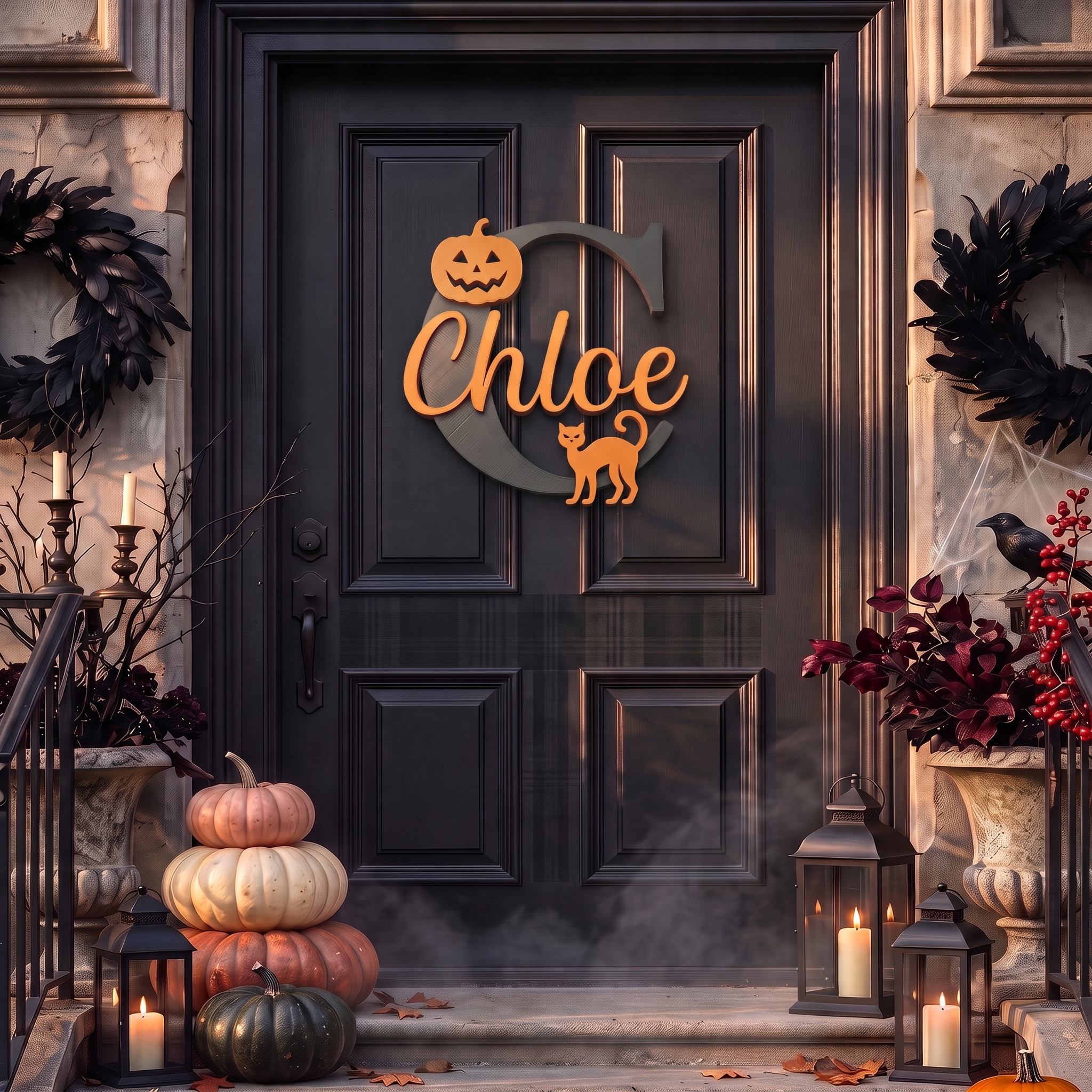 Personalized Halloween Monogram Door Decoration Name Sign | MNHalloween10