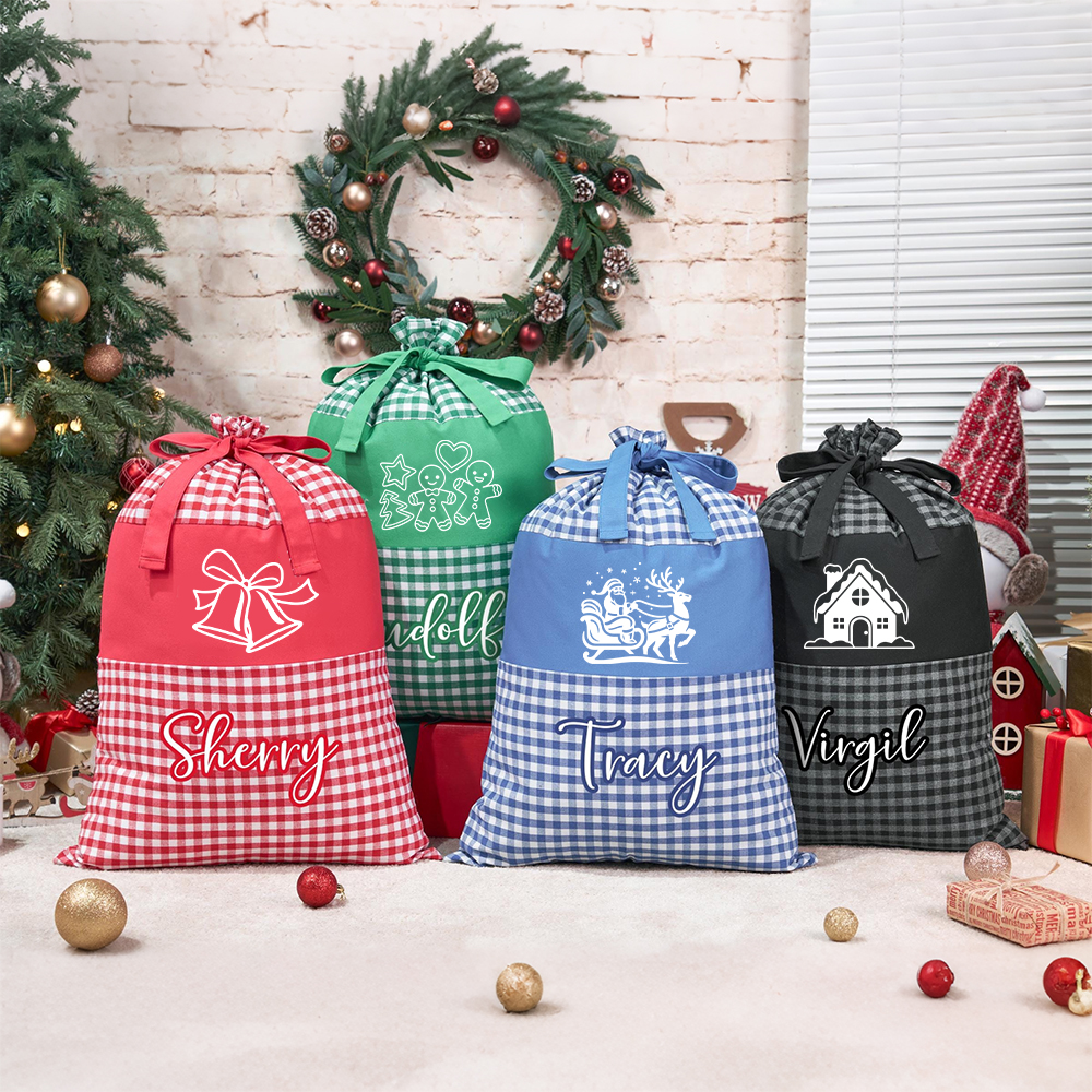 Personalized Christmas Custom Name Plaid Gift Bag | MCGift397
