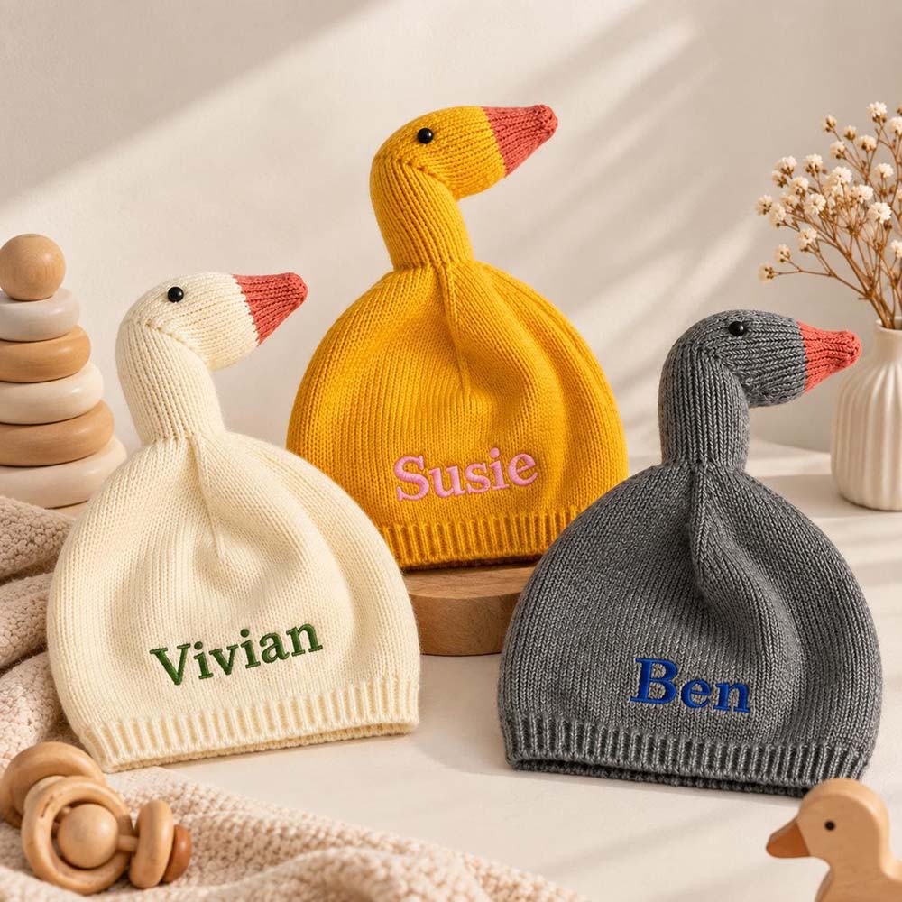 Personalized Embroidered Double-Layer Thickened Warm Goose Baby Hat | MNBaby14
