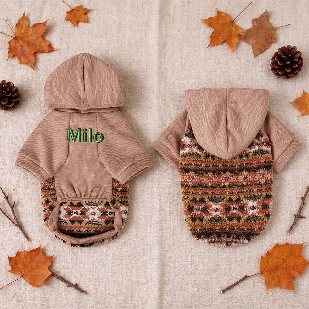 Personalized Pet Winter Warm Patchwork Hooded Sweatshirt | BKPet606