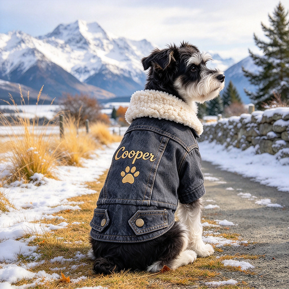 Personalized Hand Embroidered Fleece-Lined Denim Dog Jacket | BKPet607
