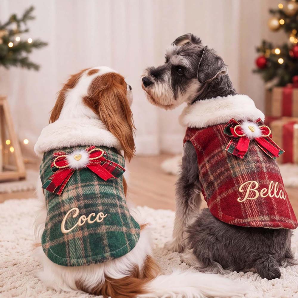 Personalized Embroidered Christmas Dog Vest with Faux Fur Collar | BKPet613