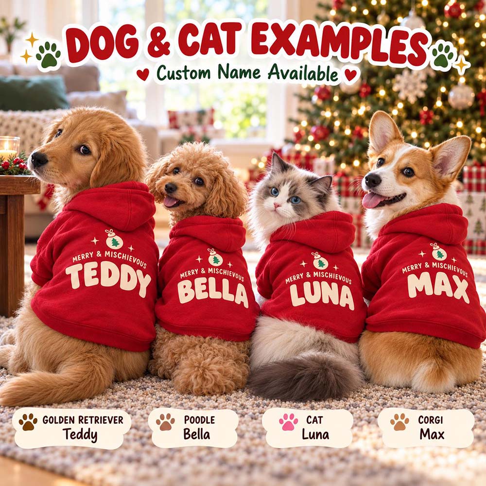 Personalized Christmas Pets Merry & Mischievous Hoodie | MCGift435