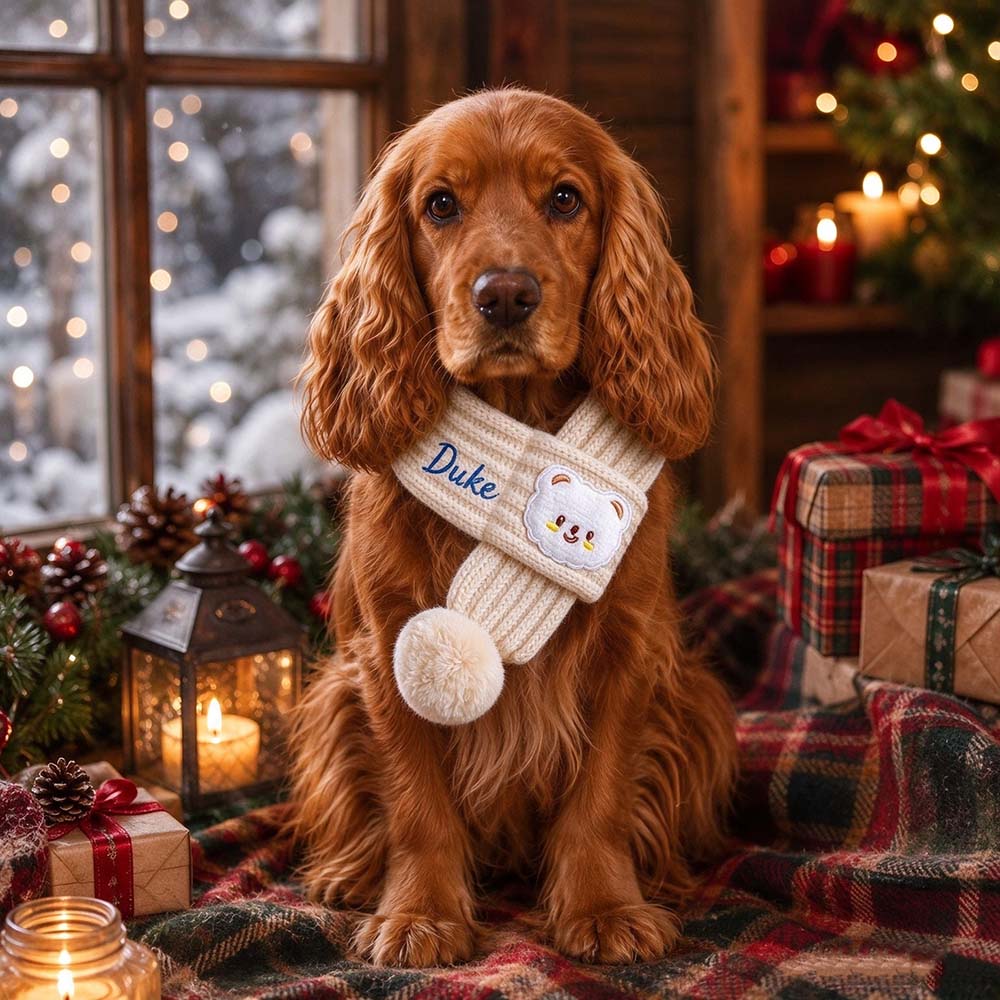Personalized Embroidered Christmas Cute Knit Pet Scarf | MCGift436