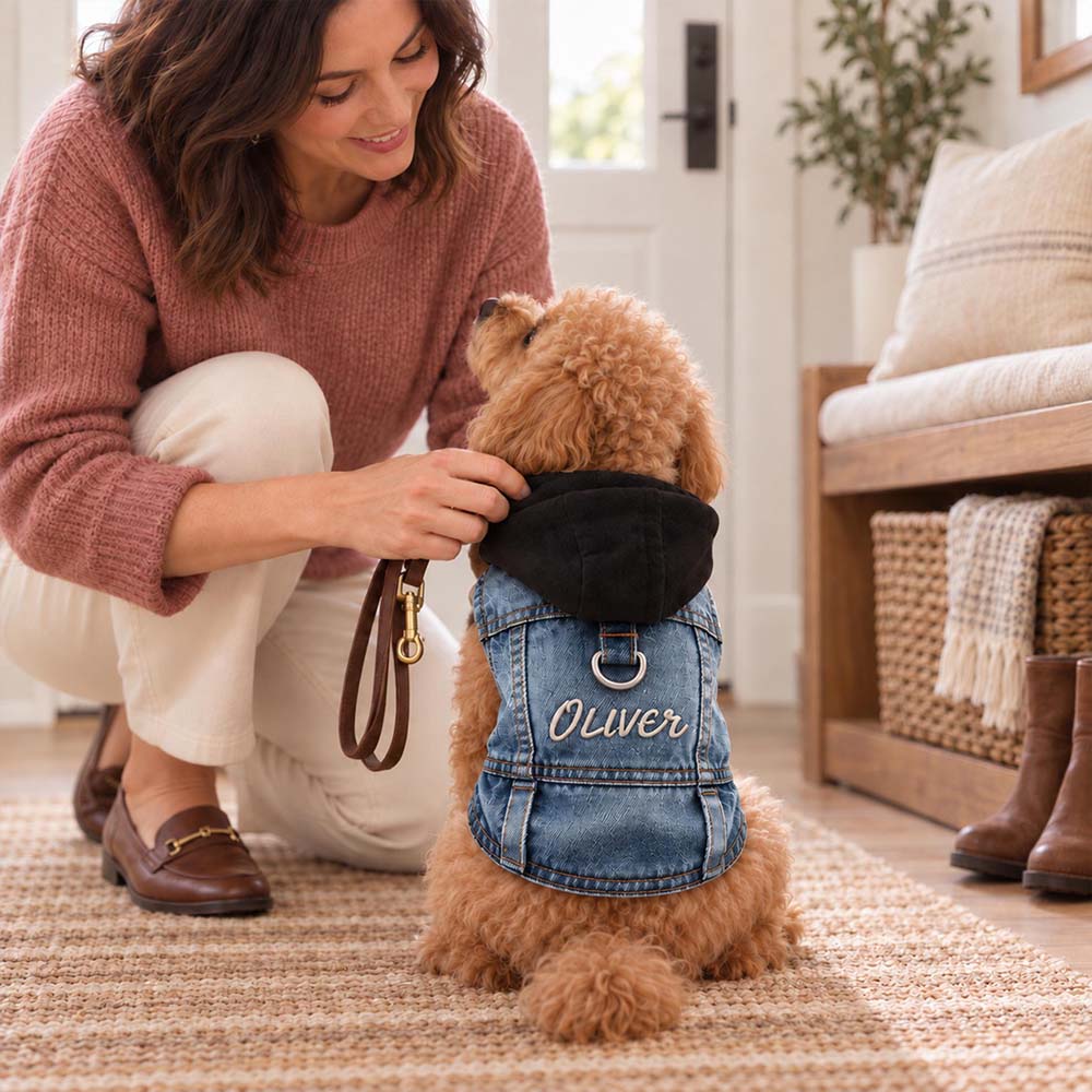 Personalized Embroidered Denim Pets Hoodie Vest | BKPet635