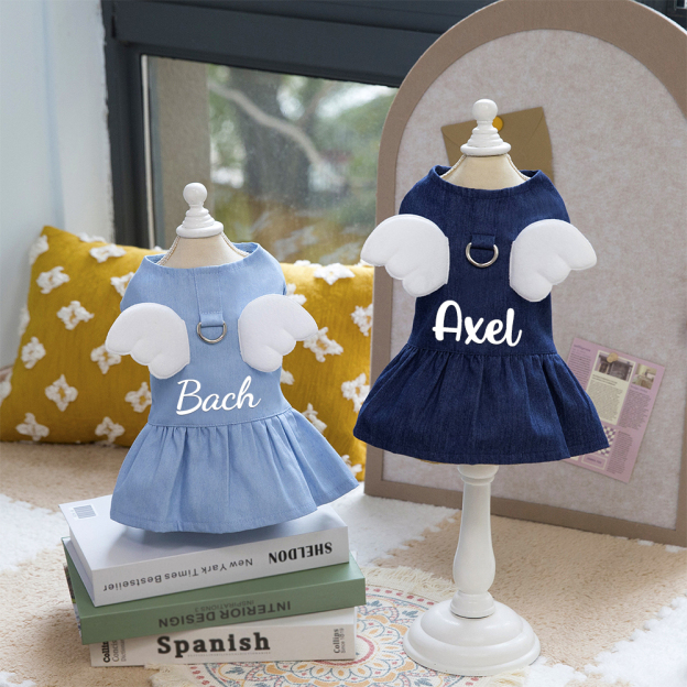 Personalized Angel Wings Pets Denim Skirt With Traction buckle | BKPet170