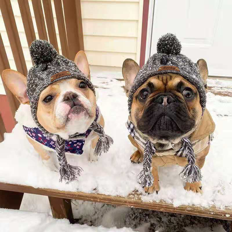 Personalized Pets Leather Patch Knitted Hat | BKPet215