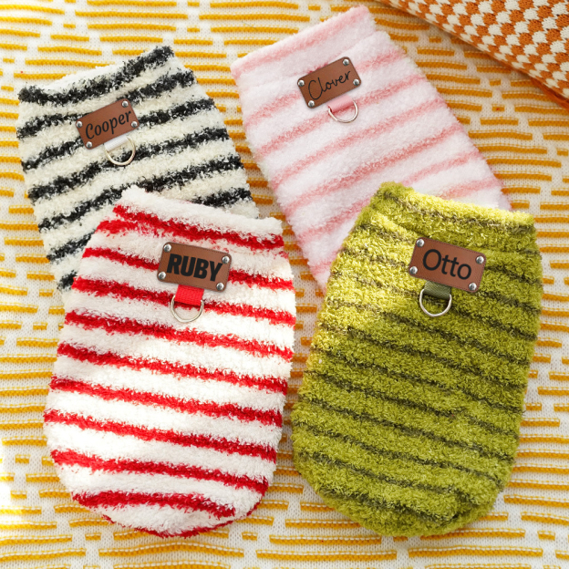 Personalized Leather Patch Stripes Pet Soft Plush Vest | BKPet217