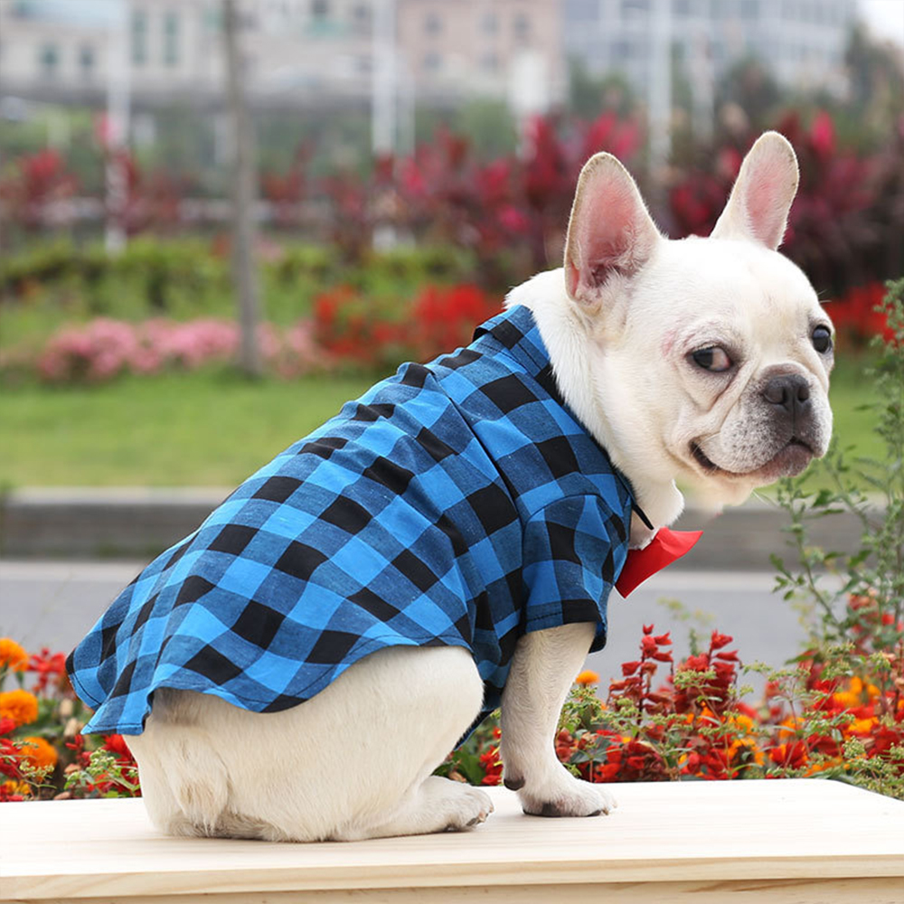 Personalized Pet Leather Patch Grid Patterned Necktie Shirt | BKPet224