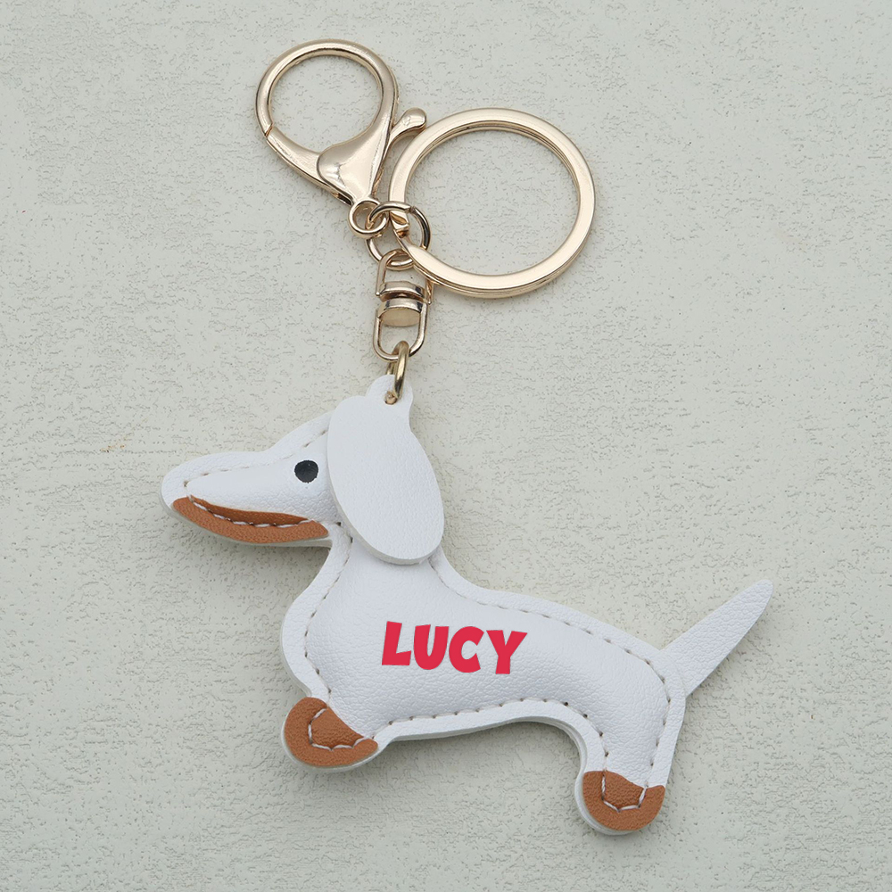 Personalized Lovely Leather Dachshund Keychain | CWGift09