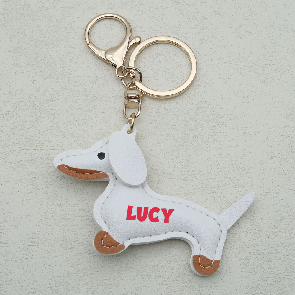 Personalized Lovely Leather Dachshund Keychain | CWGift09