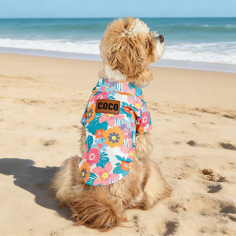 Personalized Leather Patch Hawaiian Pet Shirt/Dress | BKPet458