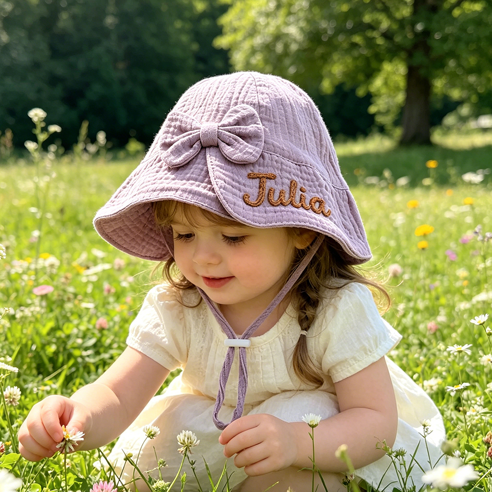 Personalized Hand Embroidered Baby Summer Bow Hat | MNSummer20