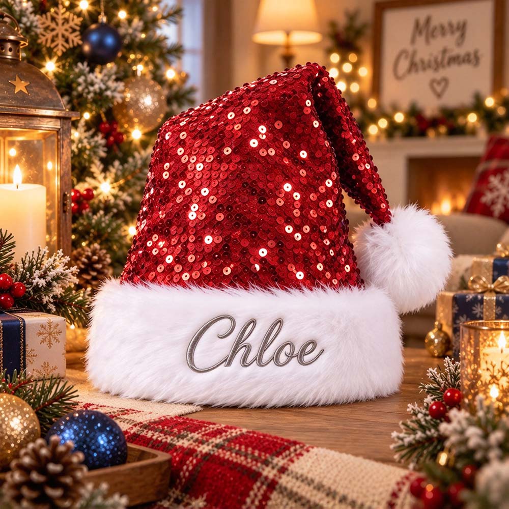 Personalized Embroidery Christmas Colorful Sequin Santa Hat | MNGift44