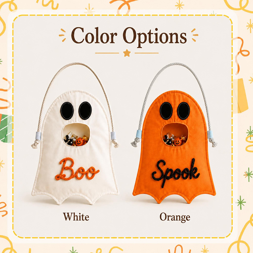 Personalized Hand Embroidery Ghost Drawstring Trick Or Treat Bag | MNHalloween18