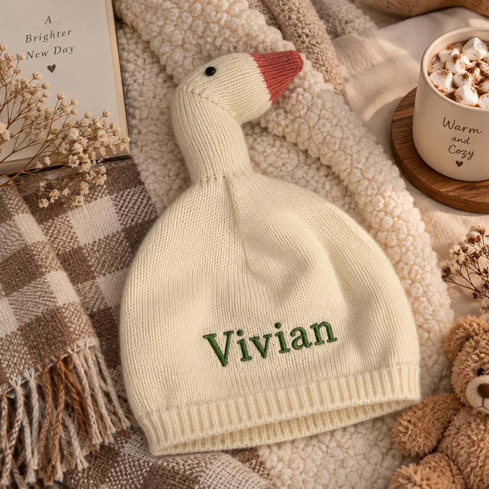 Personalized Embroidered Double-Layer Thickened Warm Goose Baby Hat | MNBaby14