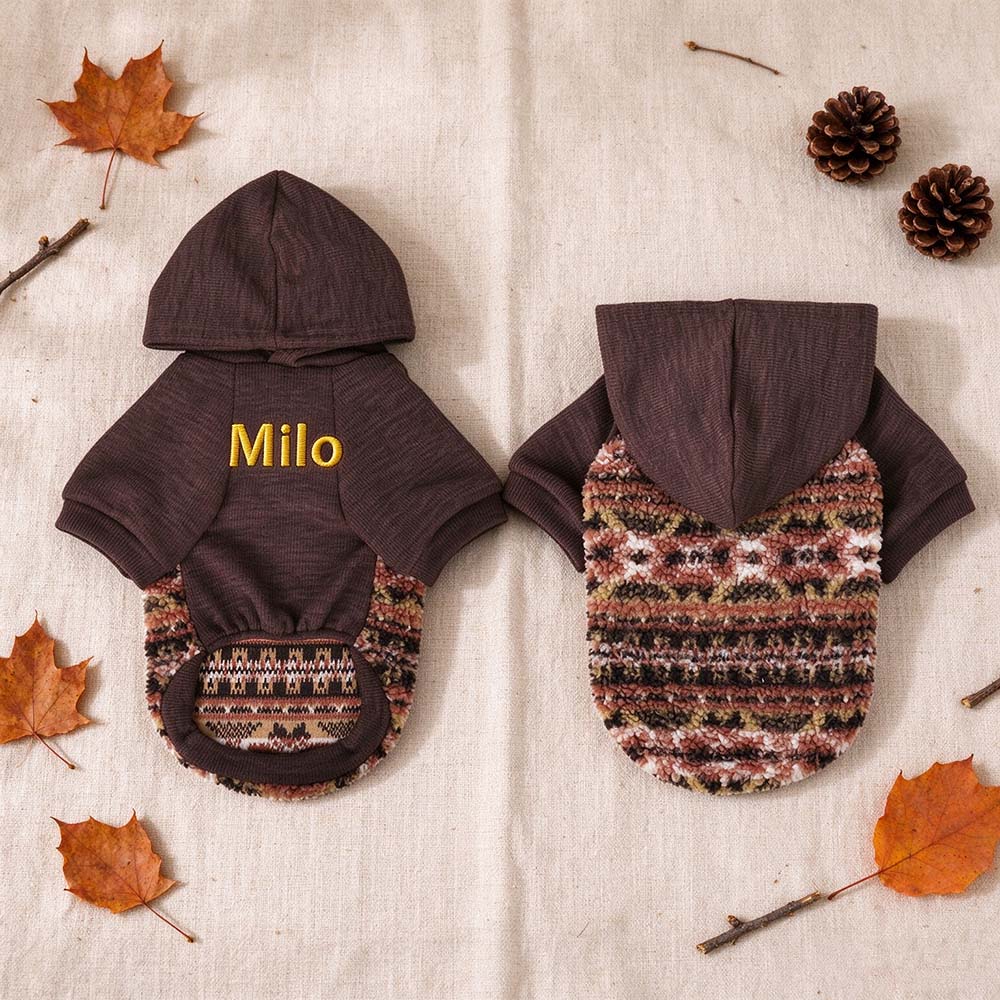 Personalized Pet Winter Warm Patchwork Hooded Sweatshirt | BKPet606