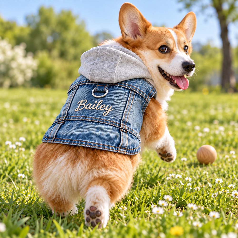 Personalized Embroidered Denim Pets Hoodie Vest | BKPet635