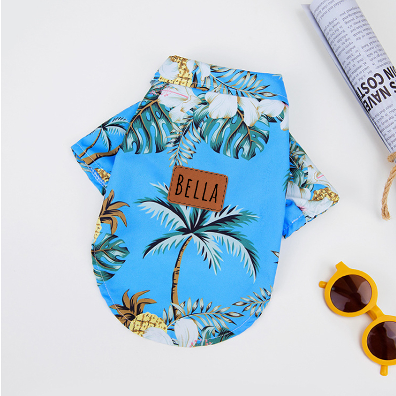 Personalized Leather Patch Hawaiian Pet Shirt | BKPet51