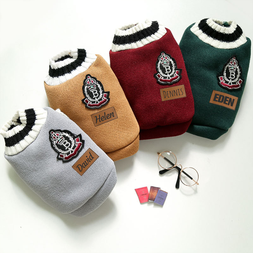 Personalized Leather Patch Pets Sweater | BKPet98