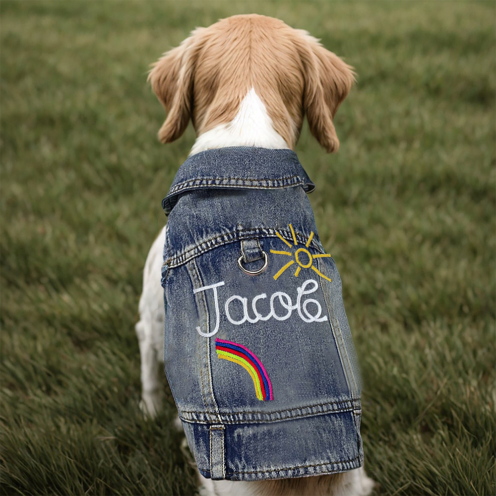 Personalized Hand Embroidery Pets Denim Jacket | BKPet2601